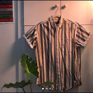90’s yellow multicolor striped shirt